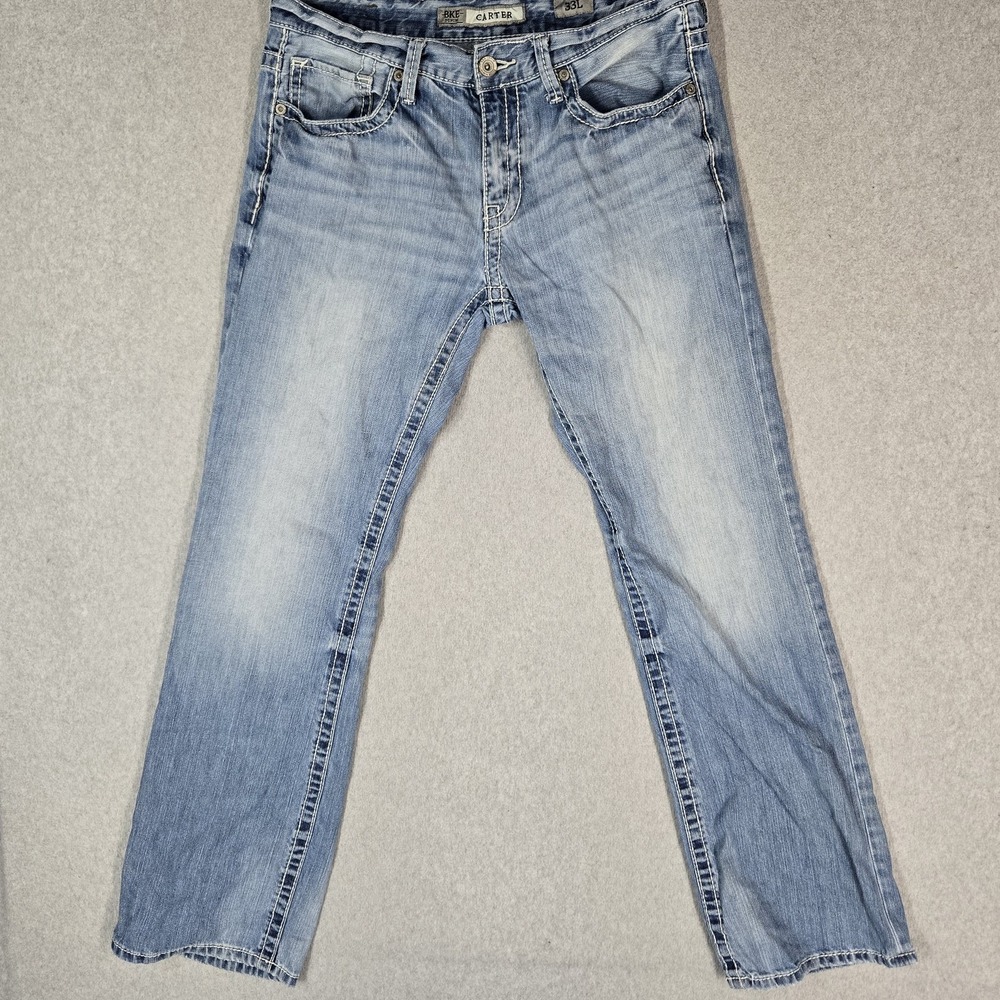 BKE Men Jeans 33L Light Blue Denim Carter 33" Inseam Straight Fit